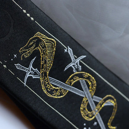 Japanese Anime Style Black & Gold Snake & Swords Mystical Fantasy Men's Necktie