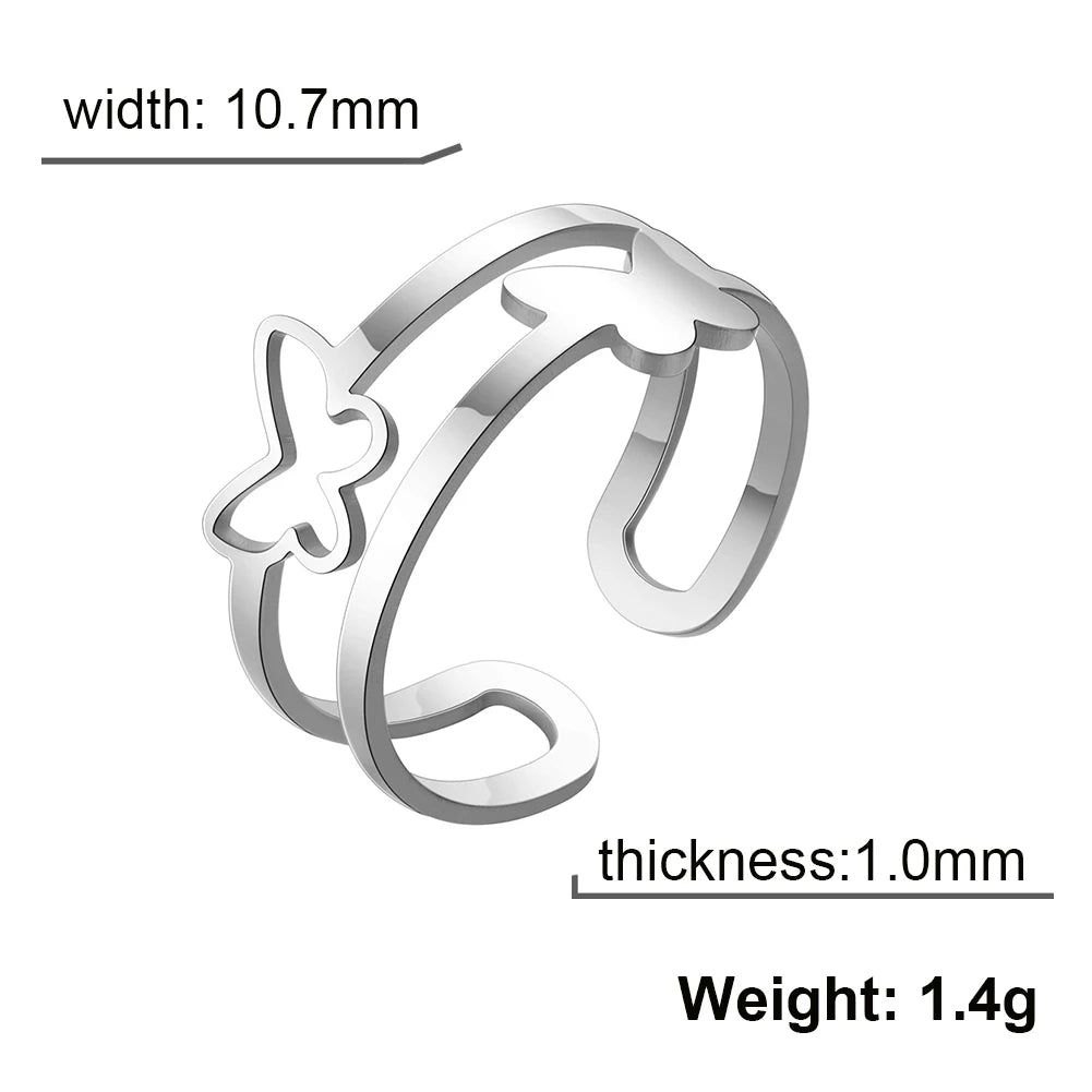 Women's Stainless Steel Gold or Silver Butterfly Open Ring