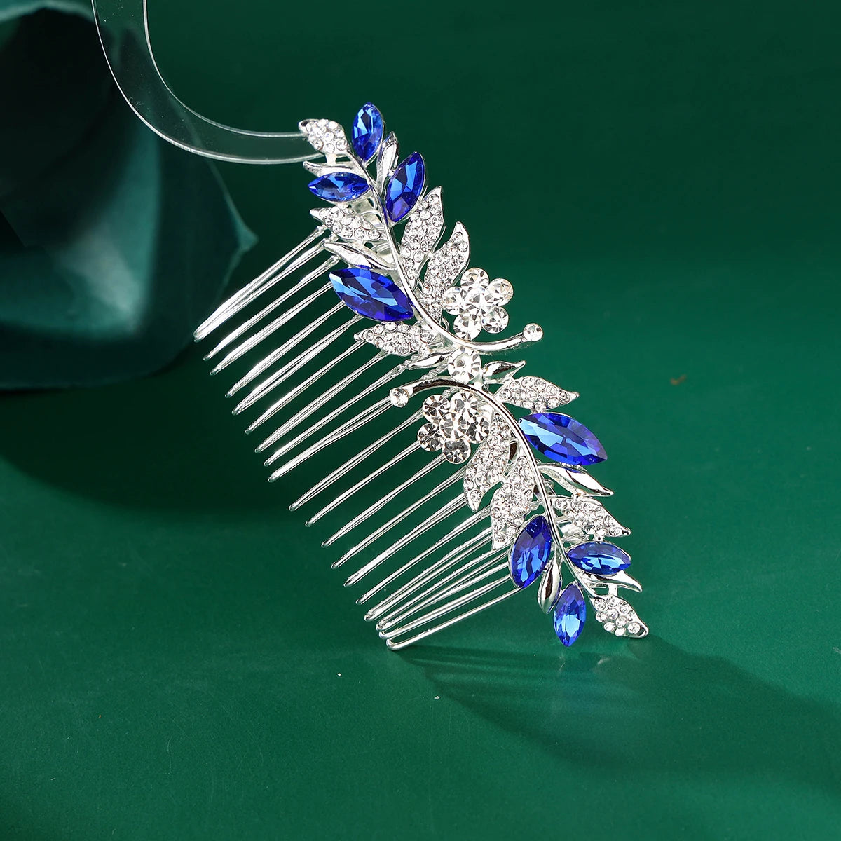 Delicate Silver & Sapphire Blue Crystal Bridal Wedding Headwear Hair Comb