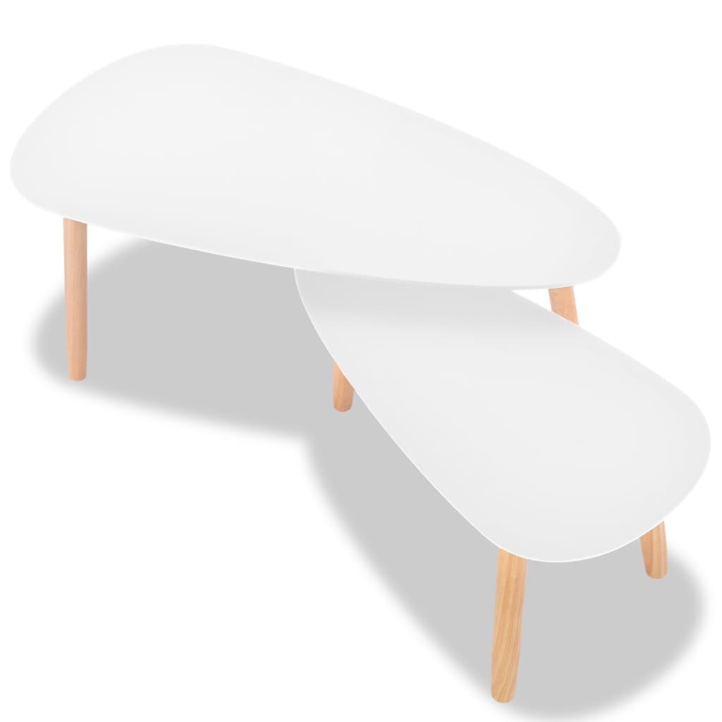 Modern 2 Piece White Nesting Coffee Table Set with Solid Pinewood Legs - Lovez Aqua© - 