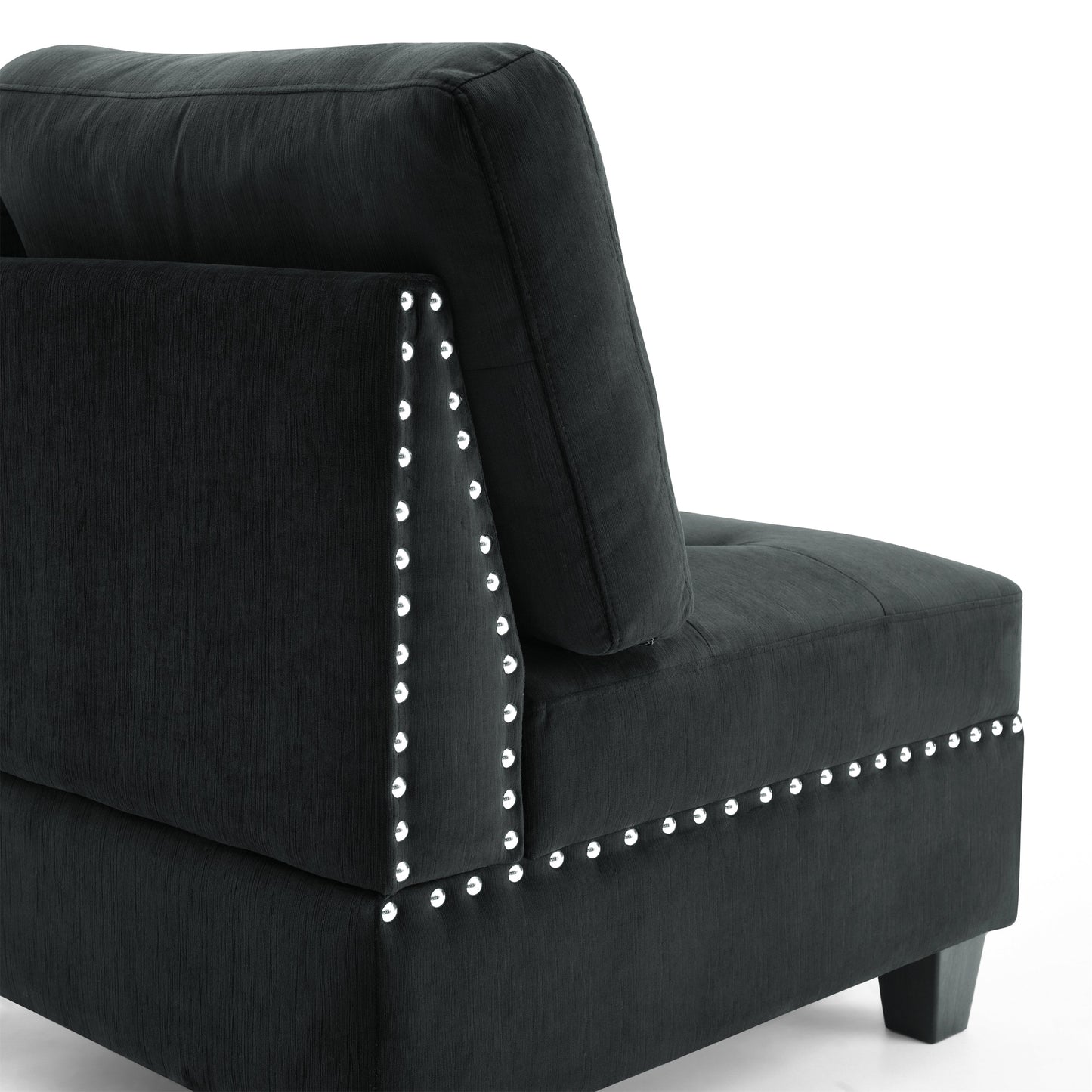 Luxury Silver Studded Black Velvet Single Modular Sectional Chair with Storage - 80d3e6-0e.myshopify.com - -  