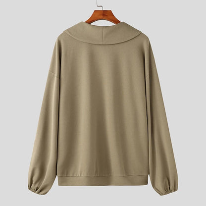 Men's Deep V-Neck Long Sleeve Loose Warm Casual Pullover Jumper