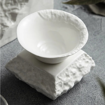 Restaurant Style White Ceramic Square Stone Cube Irregular Gourmet Soup Bowl - 80d3e6-0e.myshopify.com - -  