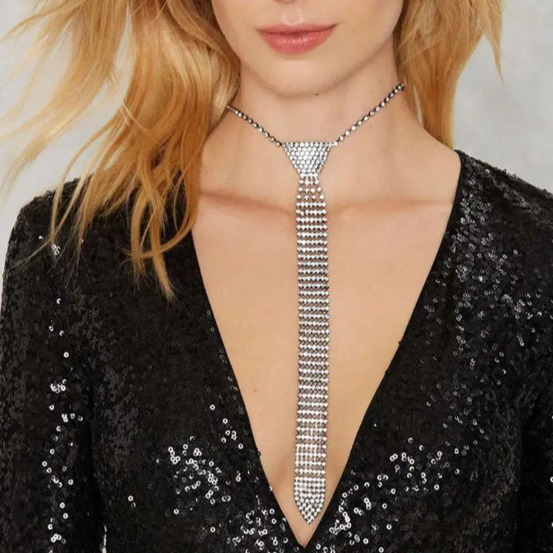 Women's Luxury Rhinestone Diamond Collar Necktie Necklace