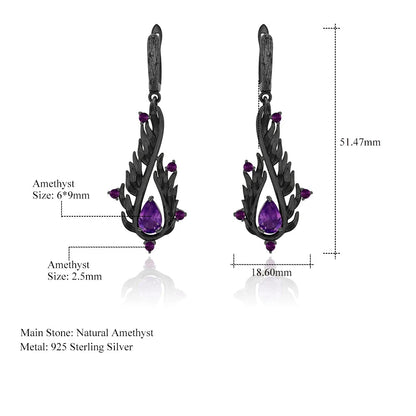 925 Sterling Silver 2.1ct Natural Amethyst Angel Wings Women's Drop Earrings