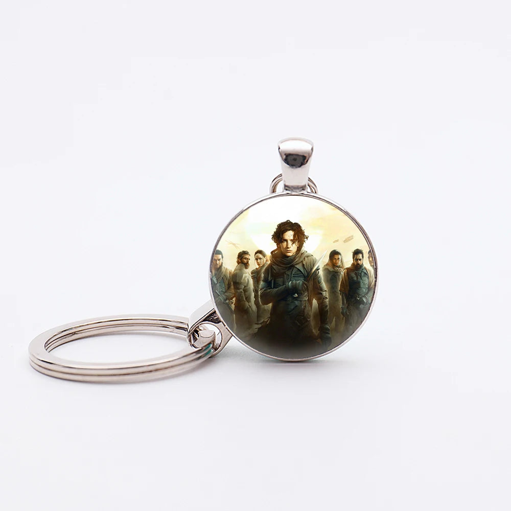 Dune Movie Silver Plated Glass Dome Desert Sand Pendant Keychain