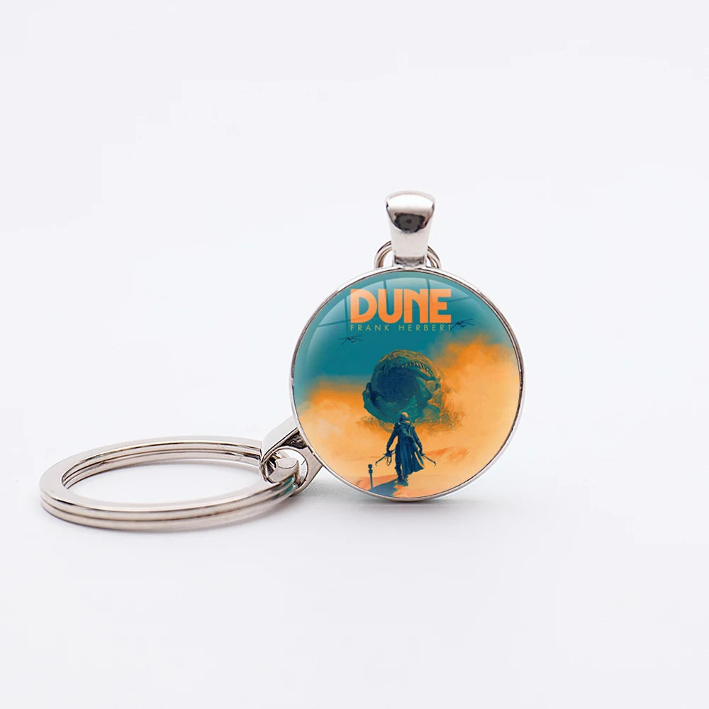 Dune Movie Silver Plated Glass Dome Desert Sand Pendant Keychain