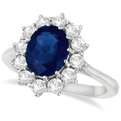 Princess Diana 14K White Gold Oval Blue Sapphire & Diamond Accented Ring