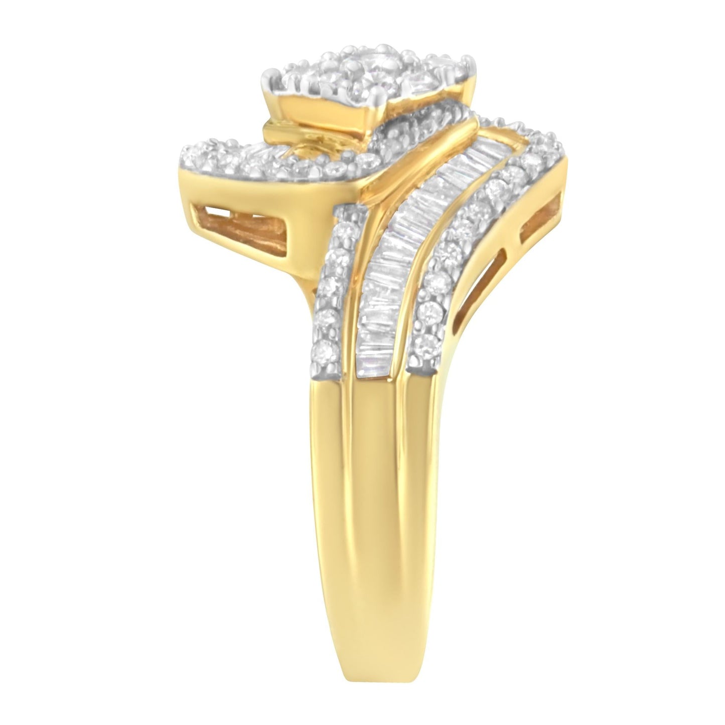 14K Yellow Gold 1 Cttw Baguette & Brilliant-Cut Diamond Cluster Engagement Ring