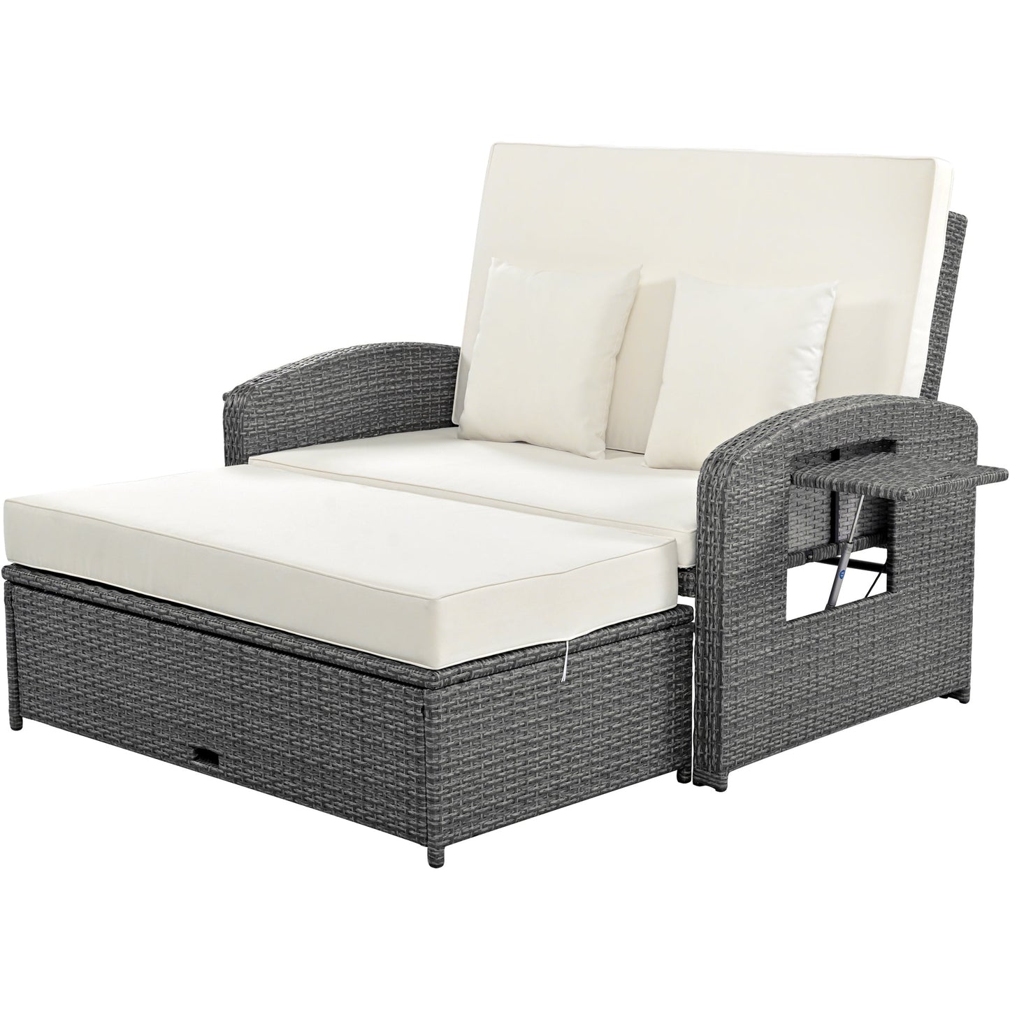 Outdoor PE Wicker Rattan Two Seater Reclining Lounge Daybed with Adjustable Back - 80d3e6-0e.myshopify.com - -  