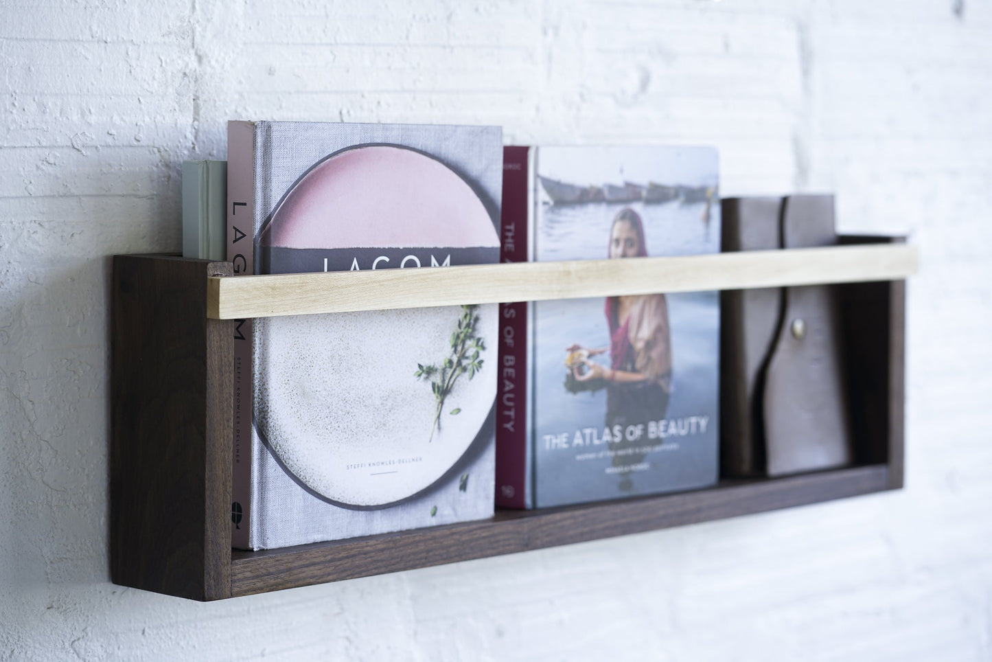 Rustic Wall Mounted Black Walnut & Maple Wood Magazine & Vinyl Wall Rack - Lovez Aqua© - 