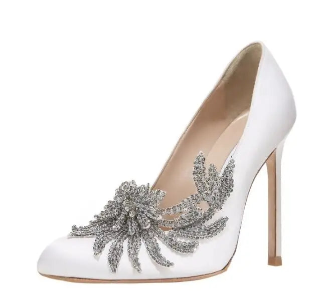 Twilight Bella Swan’s Satin White Wedding High Heels With Crystal Embellishments - Lovez Aqua© - 