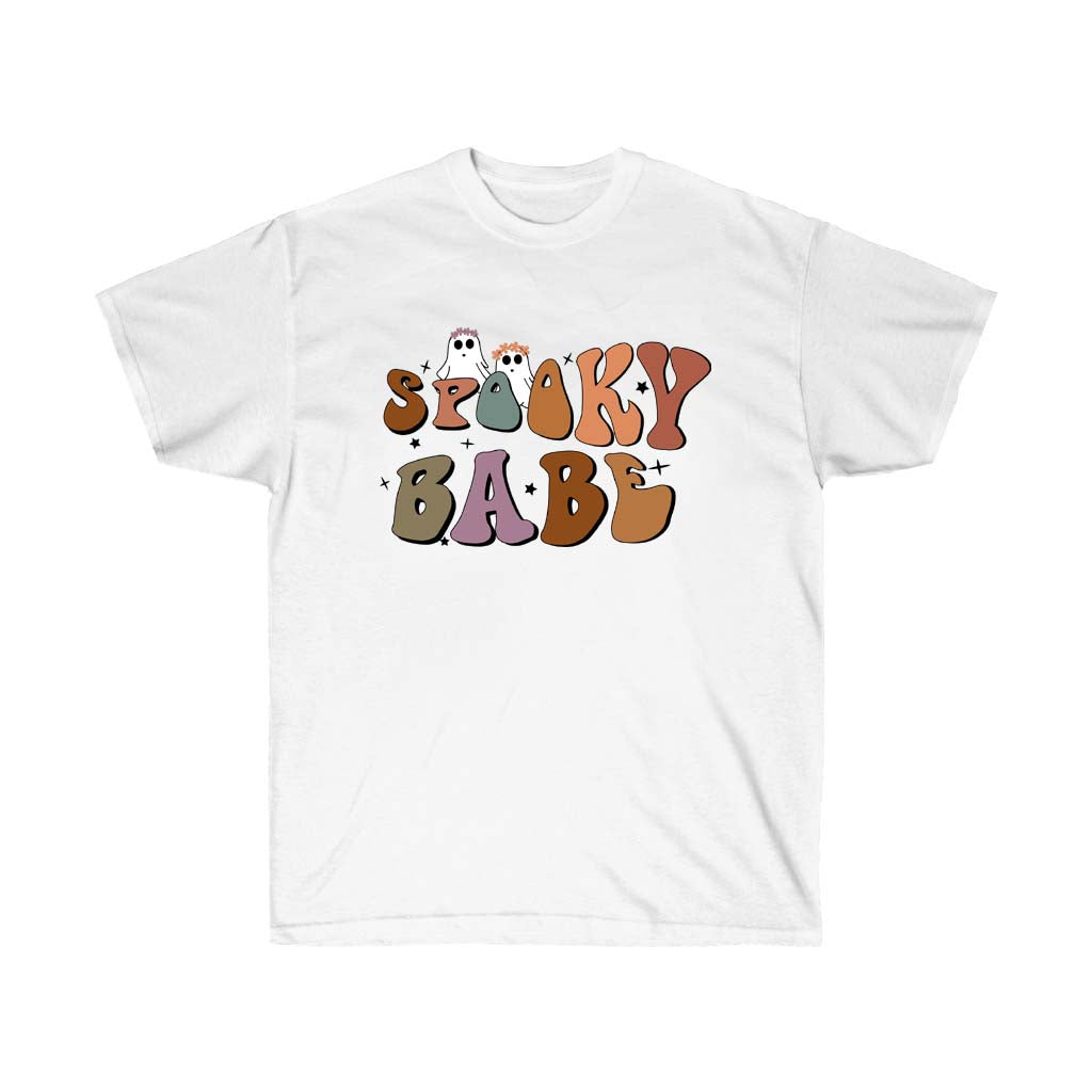 "Spooky Babe" Cute Ghost Couple Halloween Unisex Cotton T-Shirt - Lovez Aqua© - boyfriend, girlfriend, husband, wife