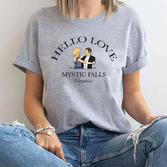 "Hello Love" Klaus Mikaelson & Caroline Forbes Vampire Diaries Women's T-Shirt