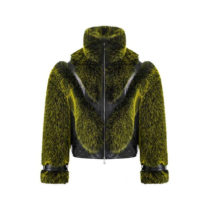 Men's Gothic Punk Black Leather Patchwork Plush Crimson/Green Faux Fur Jacket - 80d3e6-0e.myshopify.com - Green / S -  Green