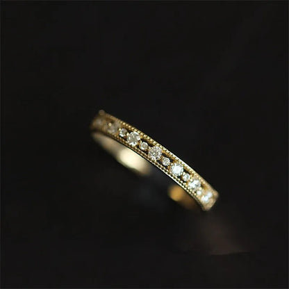 925 Sterling Silver 14k Gold Plated Japanese Gold Pavé Crystal Hollow Ring