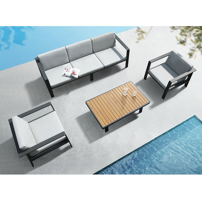 HIGOLD Modern Black & Gray Aluminum Outdoor Conversation Set with Coffee Table - HIGOLD - 