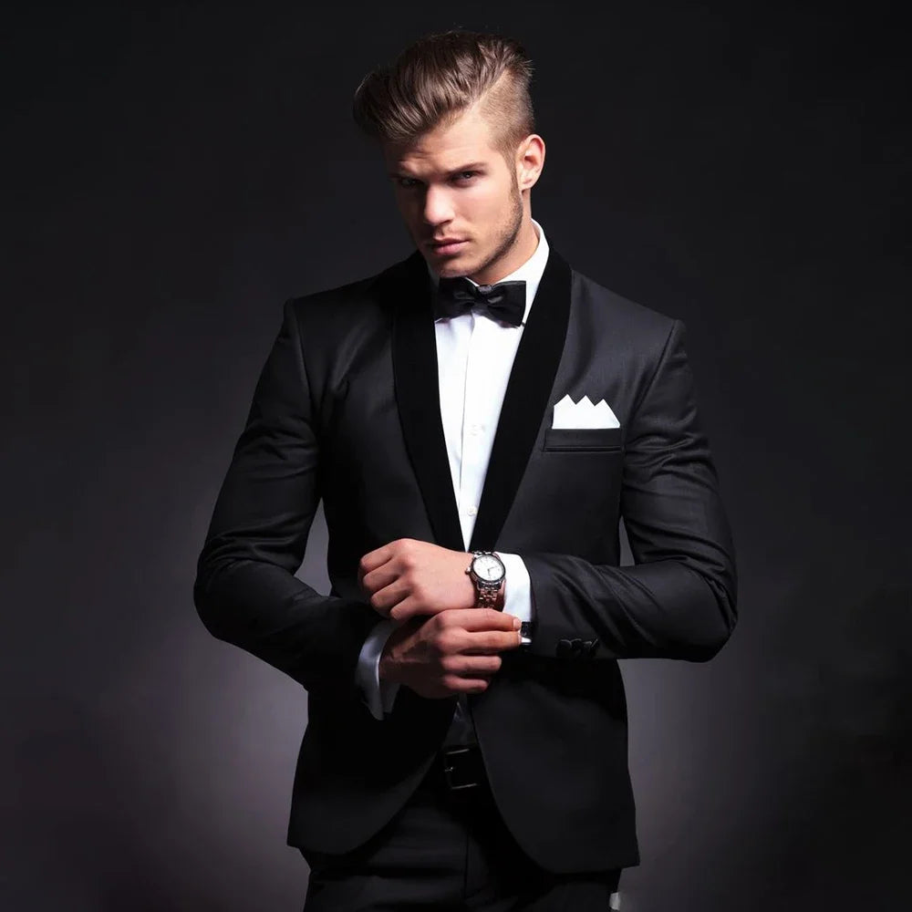 Classic Black Men's 2 Piece Elegant Tuxedo Suit Set (Jacket & Pants) - Lovez Aqua© - 