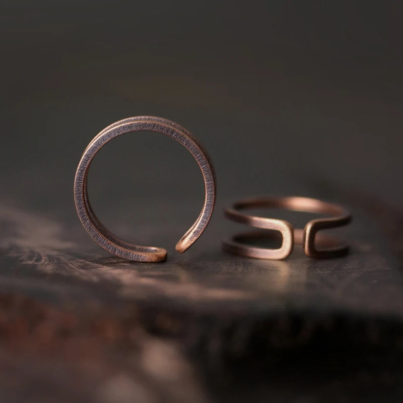 Hand-Crafted Solid Copper Adjustable Matching Couple Rings - Lovez Aqua© - 