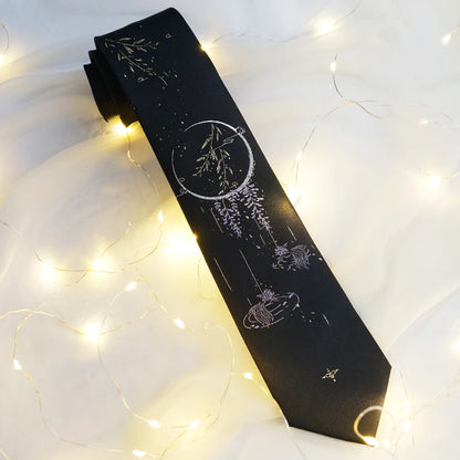 Japanese Style Moonlit Lake Black & Gold Night Landscape Necktie