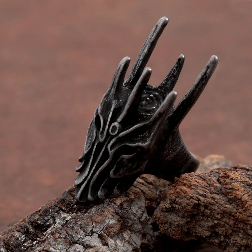 Lord of the Rings Men's Rustic Blackened Sauron's Helmet Stainless Steel Ring