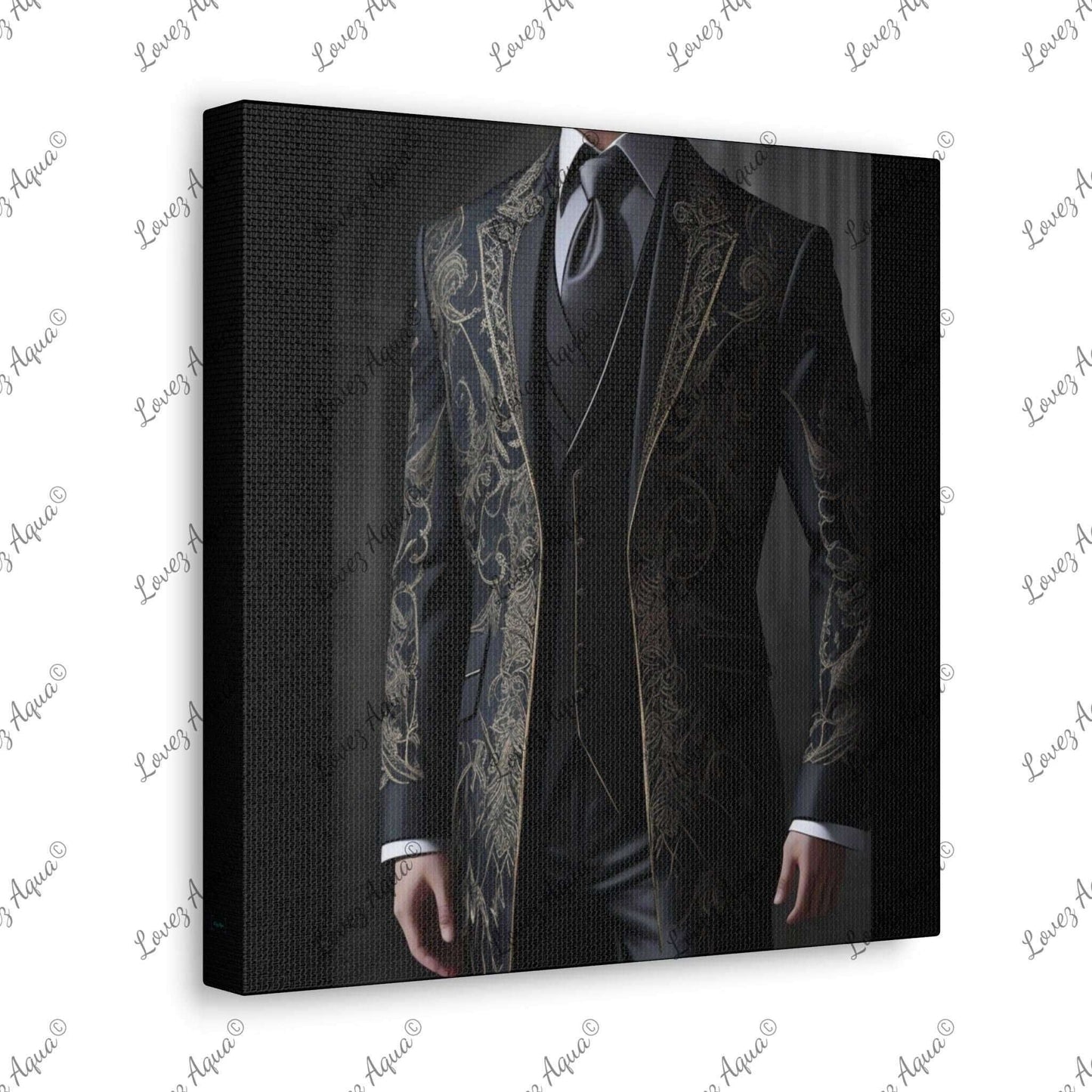 "Sartorial Splendor" Luxurious Men's Gold Lace Suit Acrylic Fashion Painting - Lovez Aqua© - Lovez Aqua© - Art & Wall Decor, Canvas, Fall Picks, Hanging Hardware, Home & Living, Indoor, Top Spring Products, Valentine's Day promotion