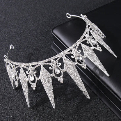 Women's Baroque Vintage Black Crystal Rhinestone Gothic Spear Tiara