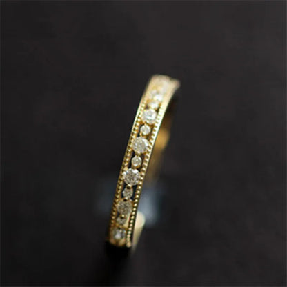 925 Sterling Silver 14k Gold Plated Japanese Gold Pavé Crystal Hollow Ring