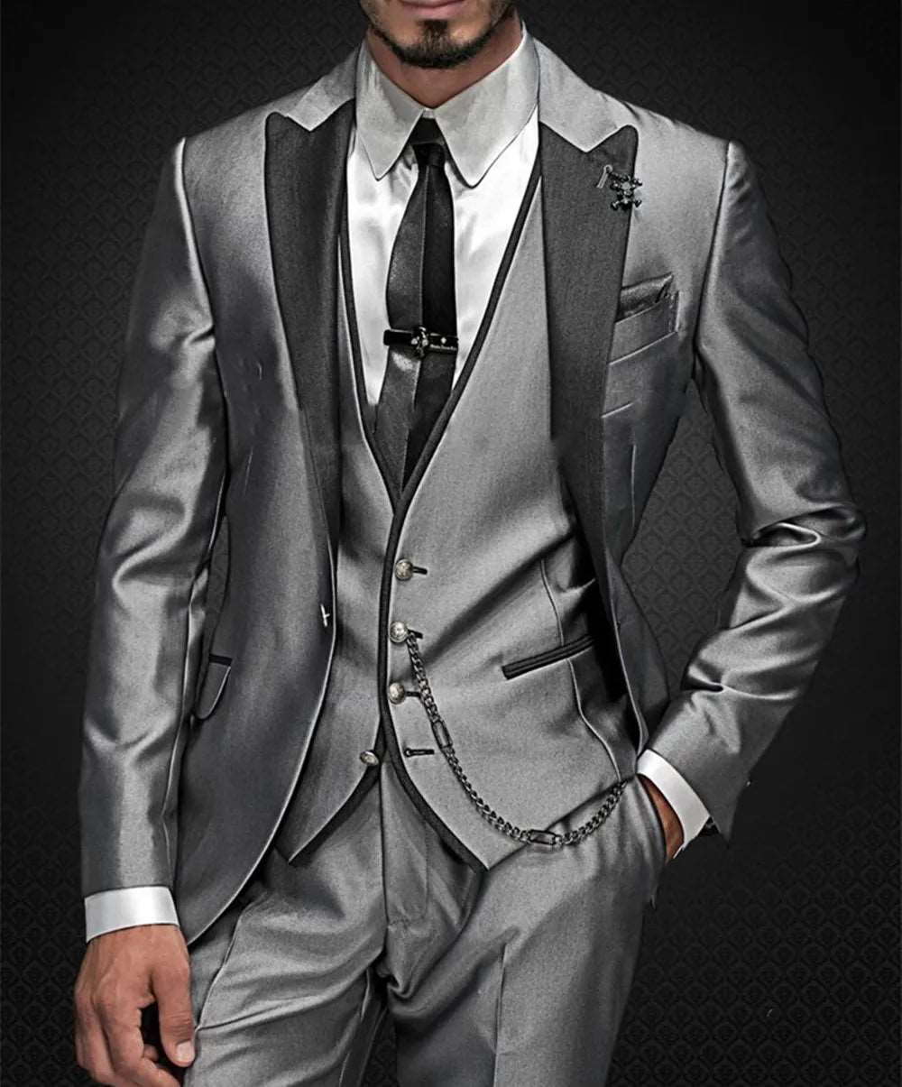 Men's Shiny Metallic Embroidered 3 Piece Suit Set (Jacket, Pants & Vest) - 80d3e6-0e.myshopify.com - Gray 2 / XS -  Gray 2