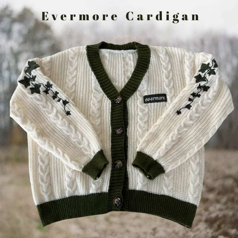 Taylor Swift Evermore Black & White Cozy Knitted Embroidered Women's Cardigan