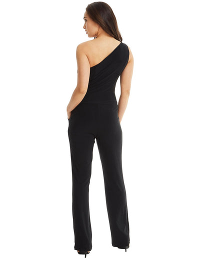 Women's Sleek Black Jersey One Shoulder Pantsuit