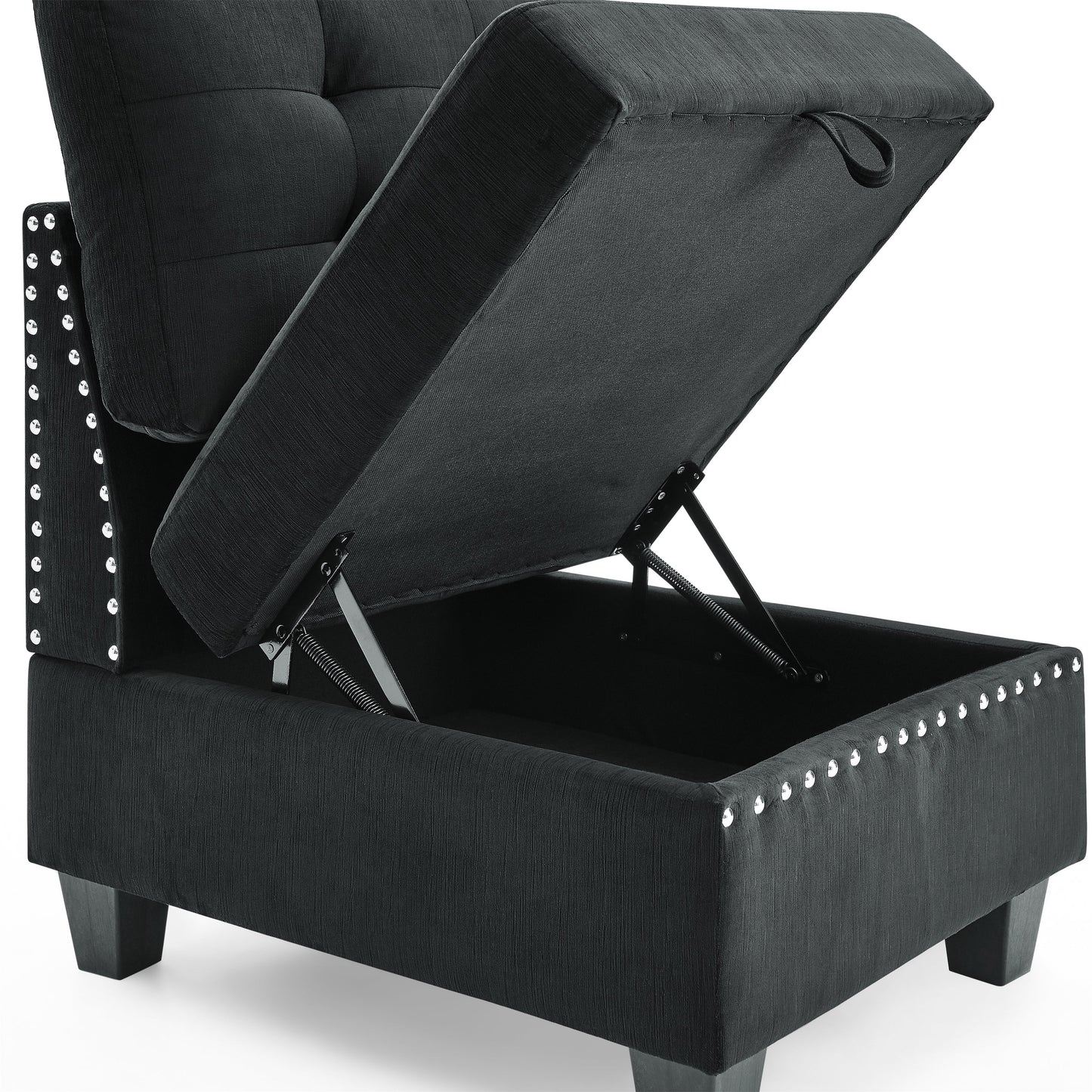 Luxury Silver Studded Black Velvet Single Modular Sectional Chair with Storage - 80d3e6-0e.myshopify.com - -  