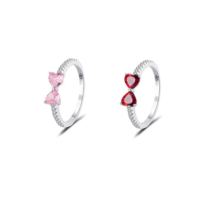 925 Sterling Silver Pandora Sparkling Pink/Red Heart Bow Ring