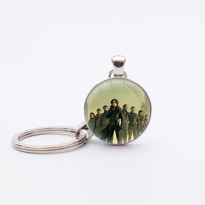 Dune Movie Silver Plated Glass Dome Desert Sand Pendant Keychain