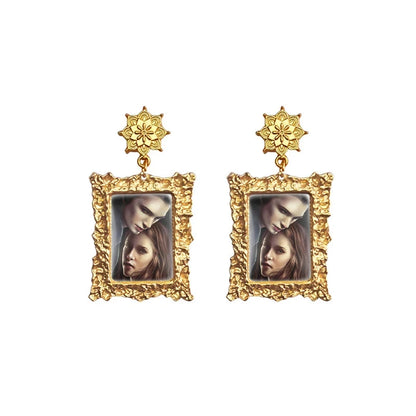 Twilight Movie Vintage Gold Framed Miniature Portrait Drop Earrings - Lovez Aqua© - bella swan, edward cullen, jacob black, robert pattinson