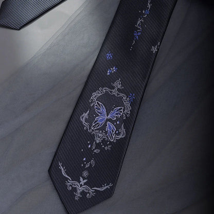 Gothic Japanese Anime Style Black & Purple Broken Butterfly Men's Necktie - Lovez Aqua© - 