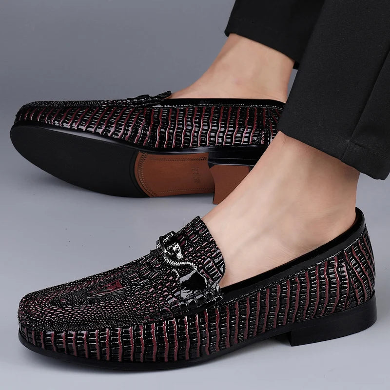 Men's Embossed Crocodile Pattern Genuine Leather Casual Slip-On Loafers - Lovez Aqua© - 