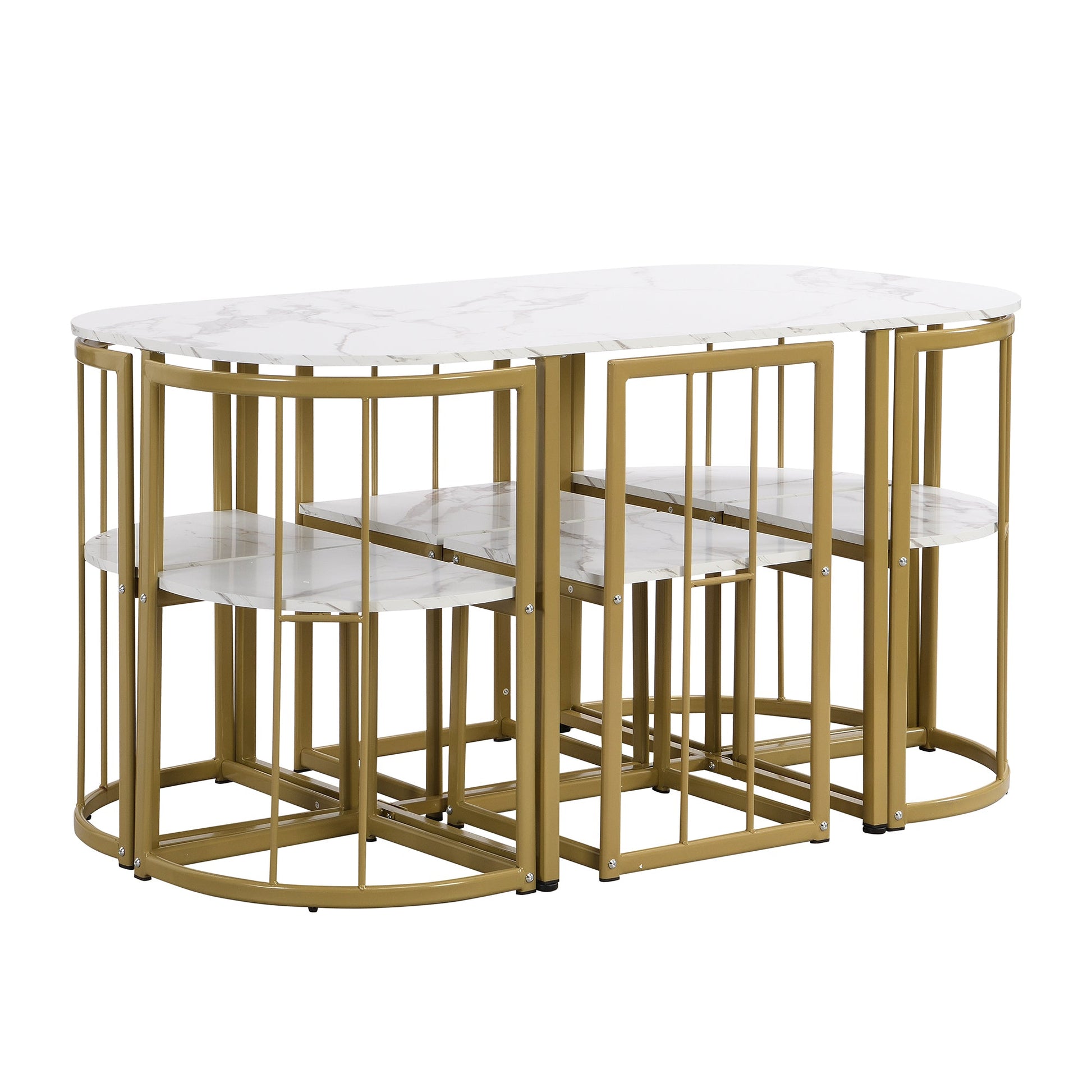 Modern 7-Piece Faux White Marble & Gold Compact Table & Chair Dining Set - 80d3e6-0e.myshopify.com - -  