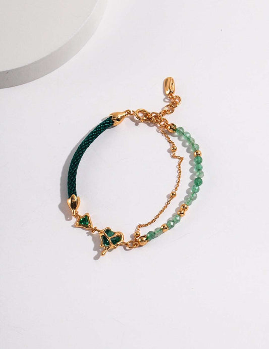 Women's Abstract 18ct Gold Plated Green Strawberry Crystal Heart Bracelet