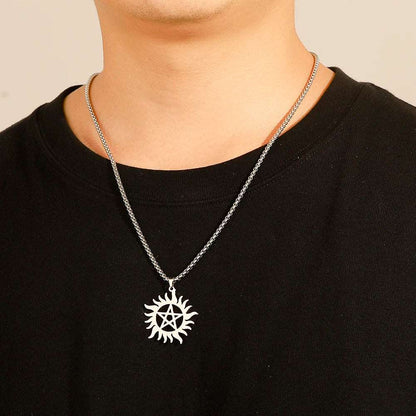 Supernatural Stainless Steel Shining Sun Pentagram Pendant Necklace - 80d3e6-0e.myshopify.com - -  