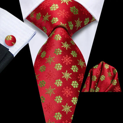 Men's Christmas Themed Festive Silk Necktie, Pocket Square & Cufflink Set - Lovez Aqua© - 