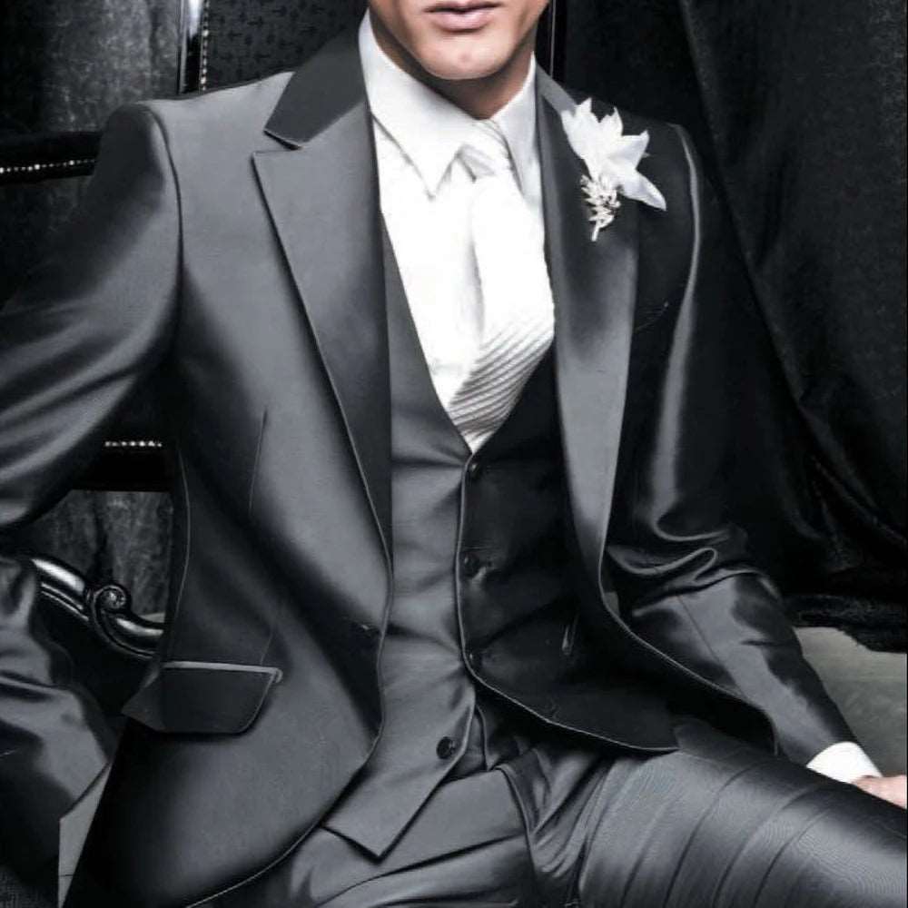 Men's Shiny Metallic Embroidered 3 Piece Suit Set (Jacket, Pants & Vest) - 80d3e6-0e.myshopify.com - Black 3 / XS -  Black 3