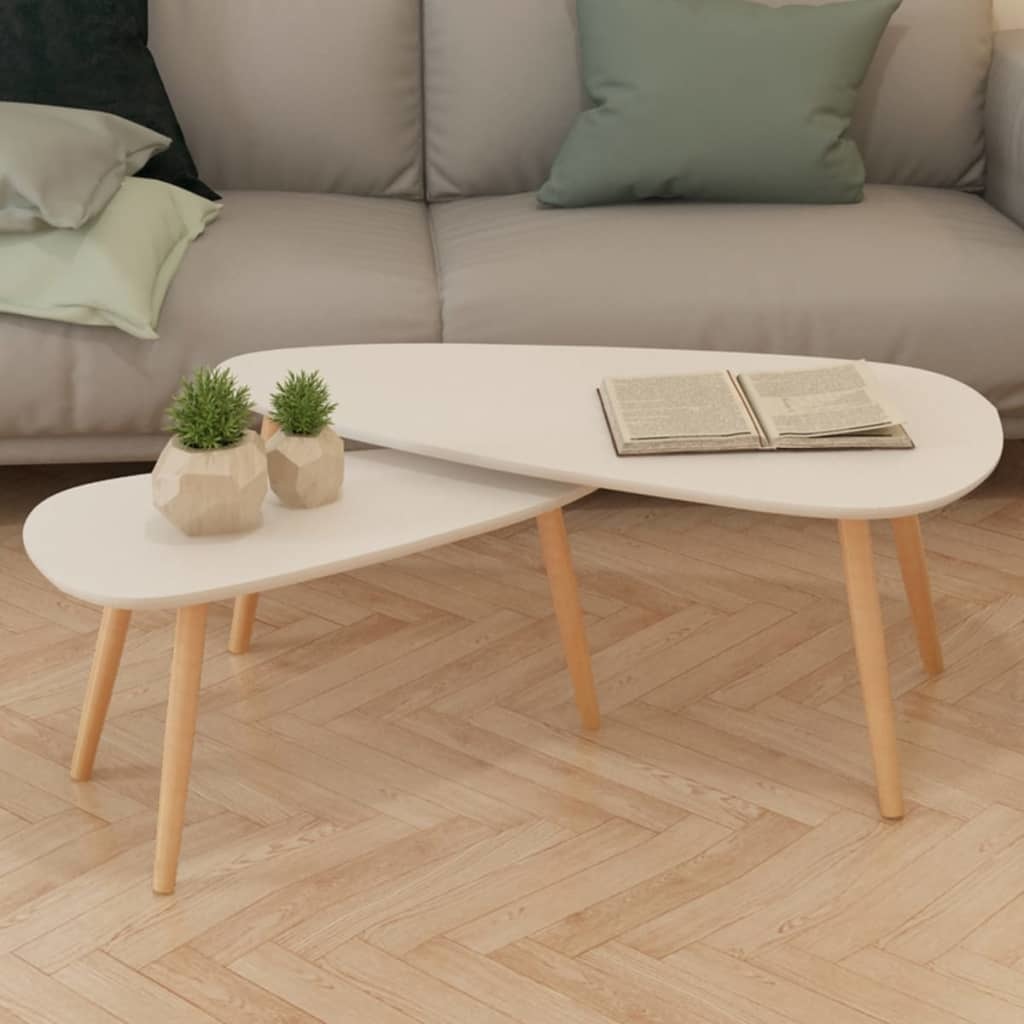 Modern 2 Piece White Nesting Coffee Table Set with Solid Pinewood Legs - Lovez Aqua© - Default Title