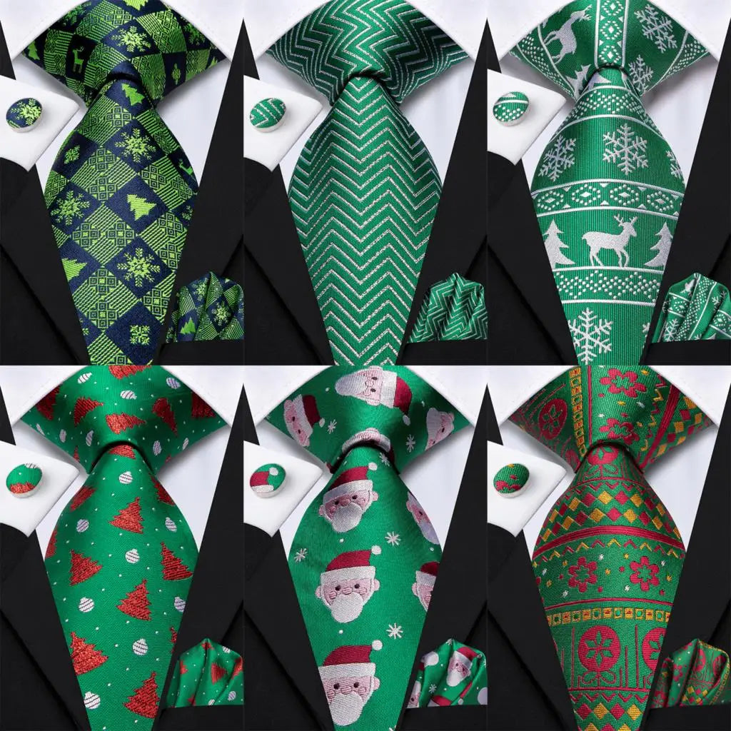 Men's Christmas Themed Festive Silk Necktie, Pocket Square & Cufflink Set - Lovez Aqua© - 