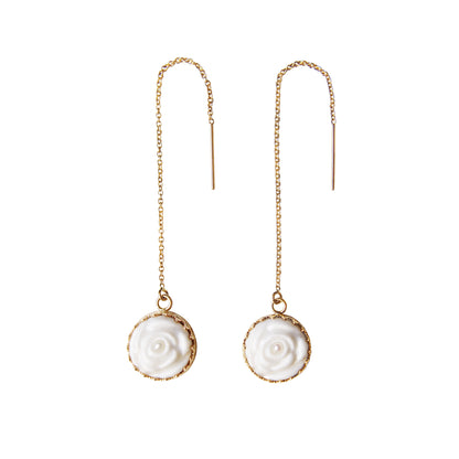 Women's White Porcelain Rose Gold-Filled Chain Earrings with Pearl Embellishment