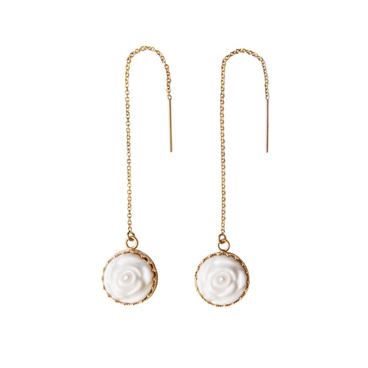 Women's White Porcelain Rose Gold-Filled Chain Earrings with Pearl Embellishment