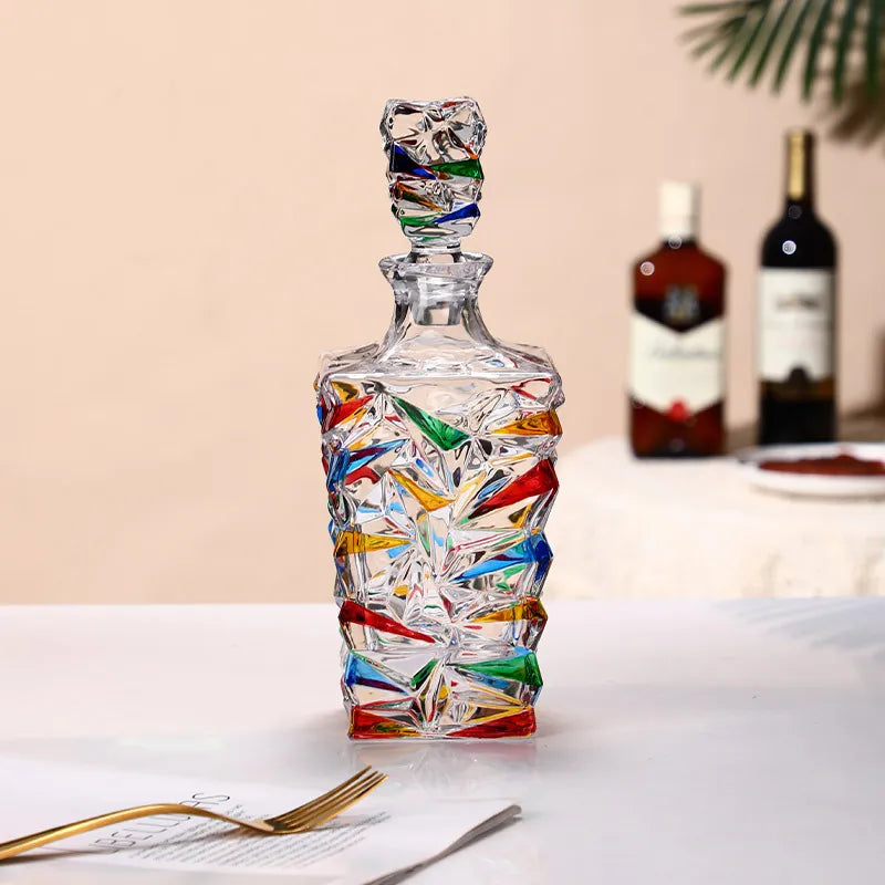 Retro Multicolored Stained Glass Window Style Crystal Whisky Decanter (900ml) - Lovez Aqua© - barware, bourbon, whiskey, wine