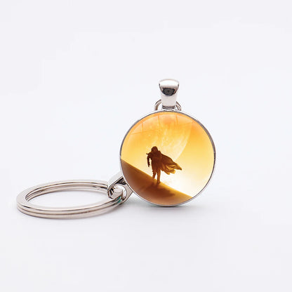 Dune Movie Silver Plated Glass Dome Desert Sand Pendant Keychain