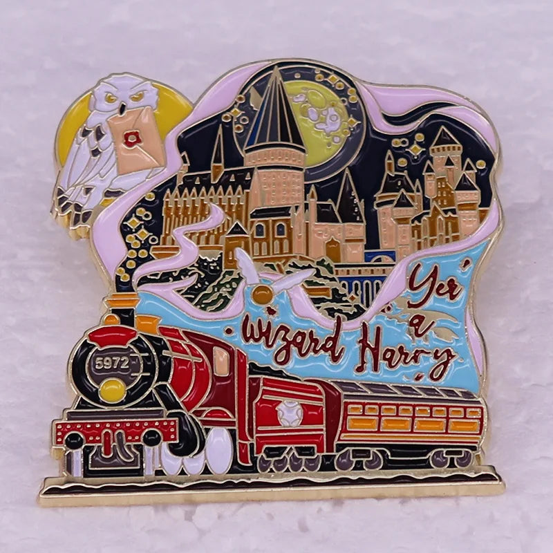 Harry Potter Hogwarts Express, Hogwarts & Hedwig Collage Lapel Brooch