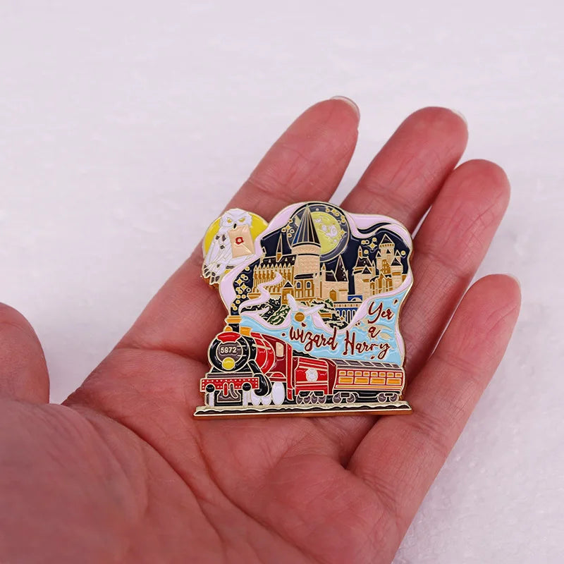 Harry Potter Hogwarts Express, Hogwarts & Hedwig Collage Lapel Brooch